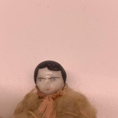 Antique Miniature Porcelain Dolls wrapped - with basket