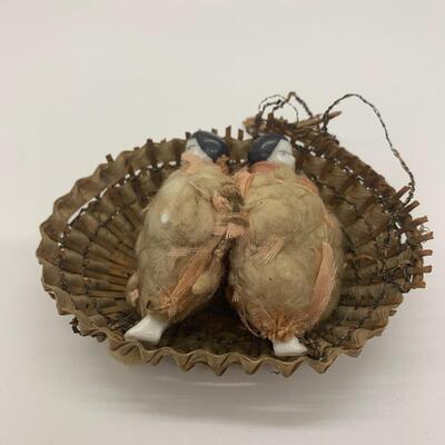 Antique Miniature Porcelain Dolls wrapped - with basket