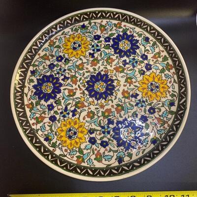 Turkish Wall Plate with Blue and Yellow Flowers 11â€ approx
