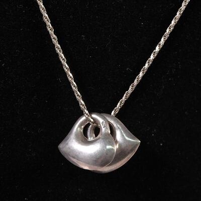 Sterling Rope Chain With Double Heart Pendant