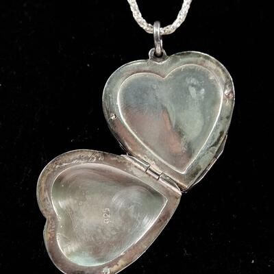 Sterling Rope Chain Necklace with Heart/Clover Locket