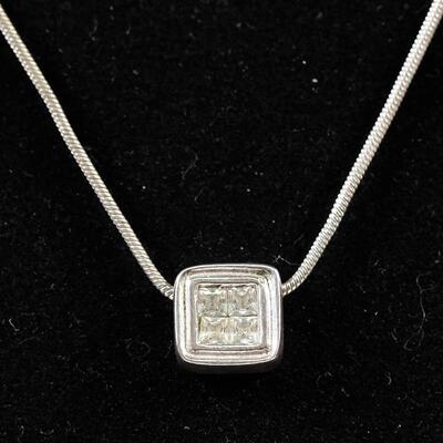 Sterling Chain Necklace w/ Square Gemstone Pendant