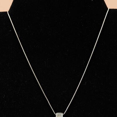 Sterling Chain Necklace w/ Square Gemstone Pendant