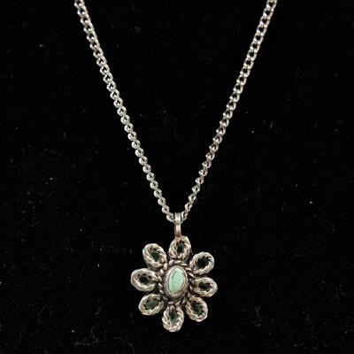 Silver Flower Necklace w/ Stone