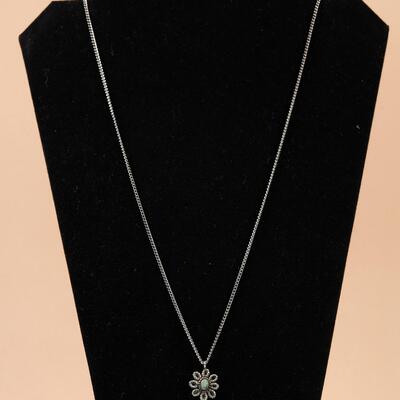 Silver Flower Necklace w/ Stone