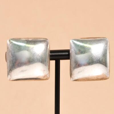Vintage Taxco Mexico Sterling Square Clip On Earrings