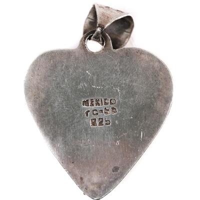 Vintage Sterling Taxco Mexico Onyx Heart Pendant