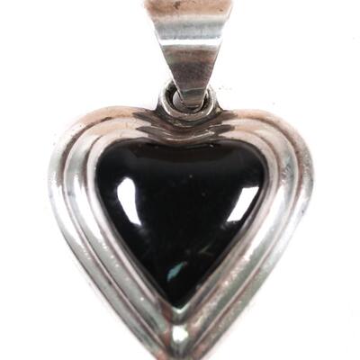 Vintage Sterling Taxco Mexico Onyx Heart Pendant