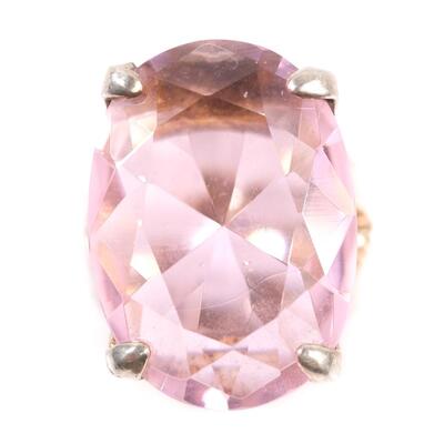 Silver & Pink Gemstone Cocktail Ring, Size 8