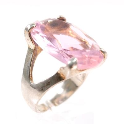 Silver & Pink Gemstone Cocktail Ring, Size 8