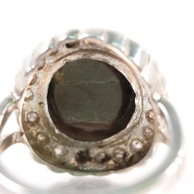 Sterling Diamond & Green Tigers Eye Ring, Size 7.5