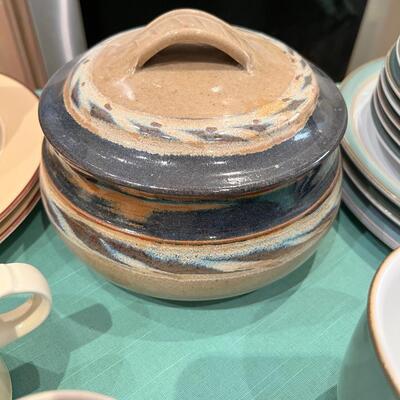 Stoneware utility plates cups and casserole
