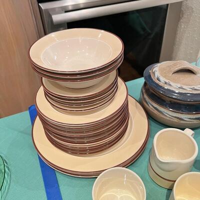 Stoneware utility plates cups and casserole