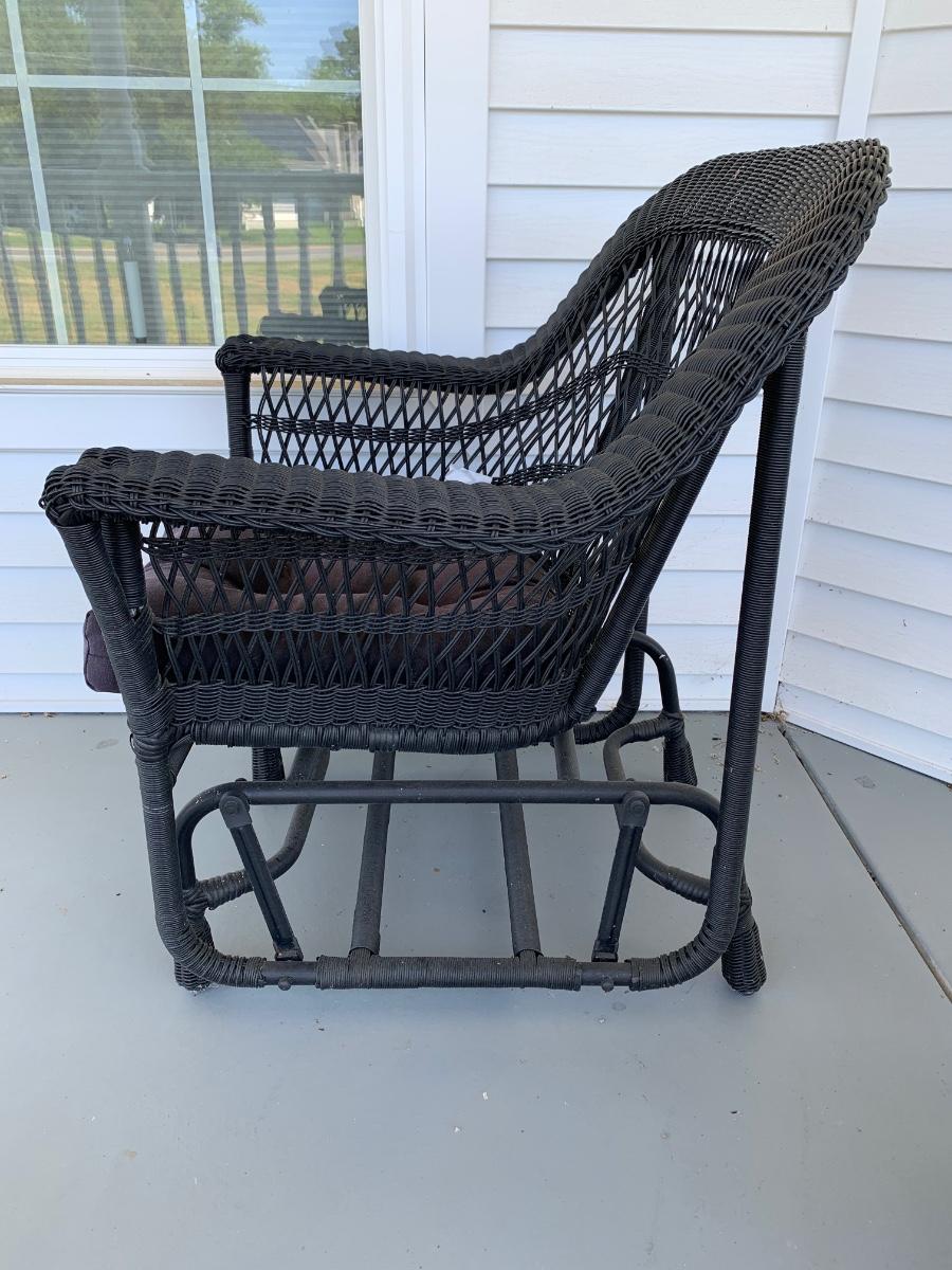 Lot 141R Black Resin Wicker Glider Chairs w/Cushions
