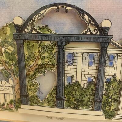 Patsy Gullett - Sculptured Watercolor -University of Georgia Golden Frame 25â€ wide x 12â€ high