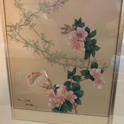 Asian Garden Art with Golden Frame 17â€ wide x 21.5â€ high approx