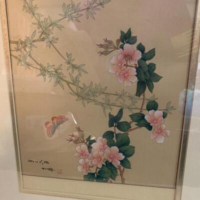 Asian Garden Art with Golden Frame 17â€ wide x 21.5â€ high approx