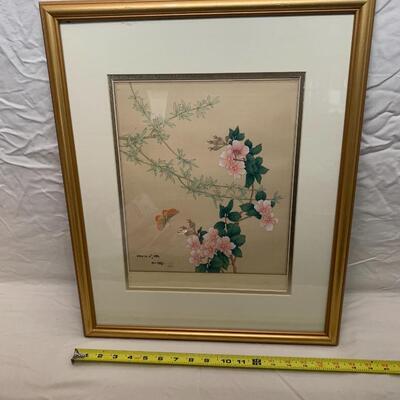 Asian Garden Art with Golden Frame 17â€ wide x 21.5â€ high approx