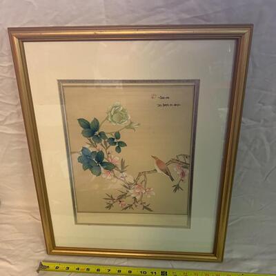Framed Asian Art - Bird, Flowers & Leaves 18â€ wide x 22.5â€ high approx