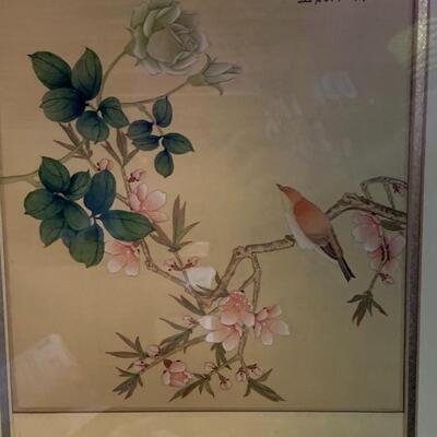 Framed Asian Art - Bird, Flowers & Leaves 18â€ wide x 22.5â€ high approx