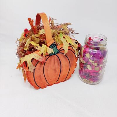 POP OF COLOR PUMPKIN BASKET AND POTPOURRI JAR BUNDLE