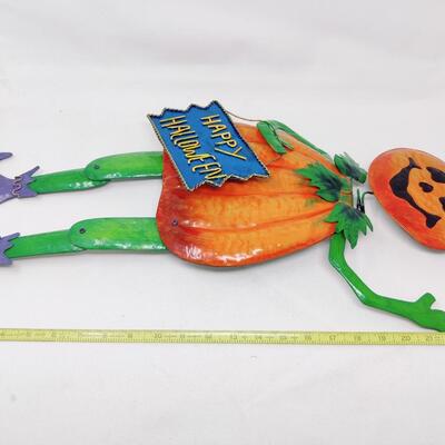 ADORABLE HAPPY HALLOWEEN METAL PUMPKIN DECOR