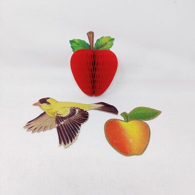 VINTAGE BIRD AND APPLE DIE CUT PAPERBOARD AND POP-UP BUNDLE