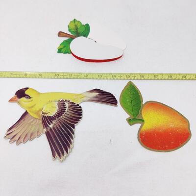 VINTAGE BIRD AND APPLE DIE CUT PAPERBOARD AND POP-UP BUNDLE