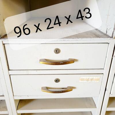 ANTIQUE METAL CABINET WITH DRAWERS & MORE