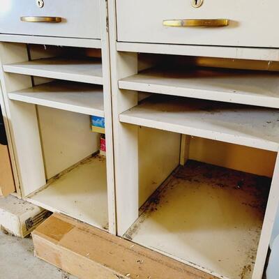 ANTIQUE METAL CABINET WITH DRAWERS & MORE