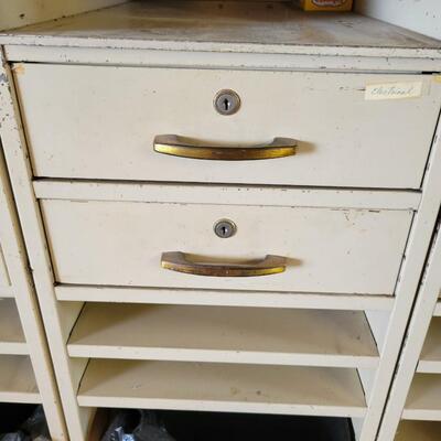 ANTIQUE METAL CABINET WITH DRAWERS & MORE