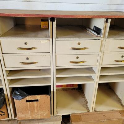 ANTIQUE METAL CABINET WITH DRAWERS & MORE