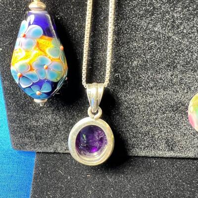 Silver Pendants with Stones, Dicrohic glass, art beads, Silver pendants