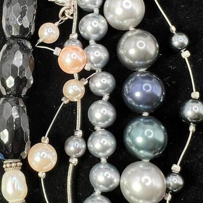 faux Biwa pearls , Marqisite feature, beads and silver