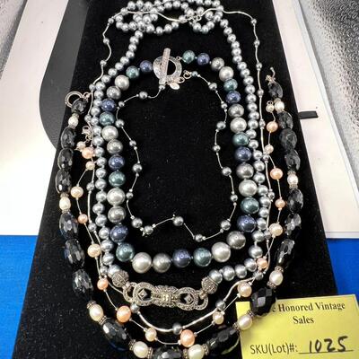 faux Biwa pearls , Marqisite feature, beads and silver