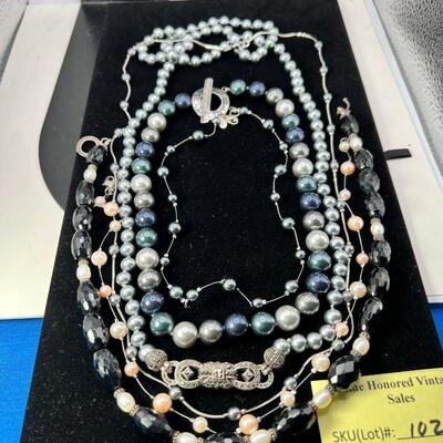 faux Biwa pearls , Marqisite feature, beads and silver