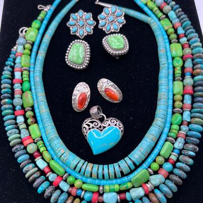 Real torquoise  and Coral heishe necklaces with SS clasps