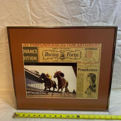 Jimmy the Greek signed framed 18â€ wide x 16â€ high Horse Racing Memorabilia