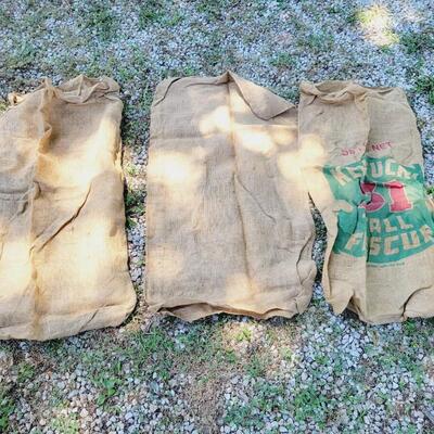 SET OF 3 VINTAGE BURLAP BAGS
