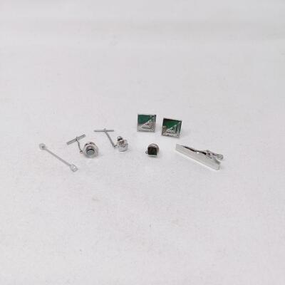 VINTAGE SILVER TONED TIE CLIP AND CUFFLINK LOT