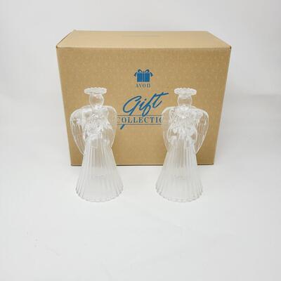 AVON GLOWING ANGELS CRYSTAL CANDLE STICK HOLDERS
