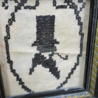 Antique Shadow Silhouette Cross Stitched Needlepoint Pictures