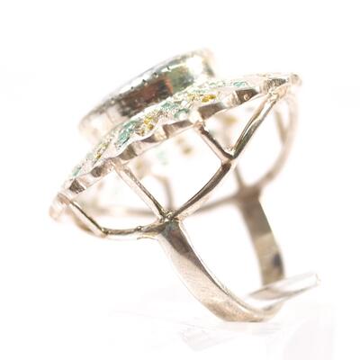 Custom Chunky Sterling Sapphire & Yellow Diamond Ring, Size 7