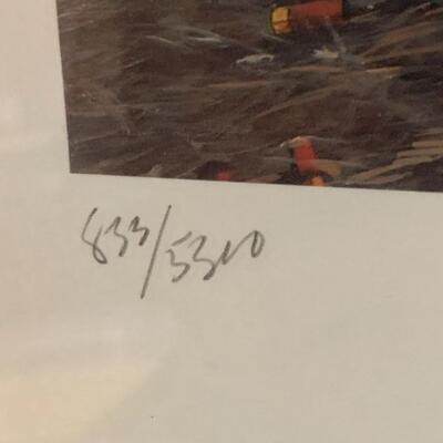 Lars Larsen "Absent" Framed Signed Numbered Print Ducks Unlimited 35â€ wide x 28â€œ high