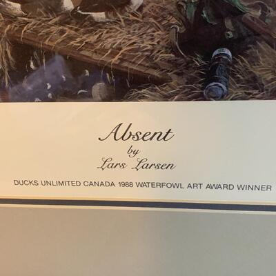 Lars Larsen "Absent" Framed Signed Numbered Print Ducks Unlimited 35â€ wide x 28â€œ high
