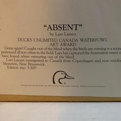 Lars Larsen "Absent" Framed Signed Numbered Print Ducks Unlimited 35â€ wide x 28â€œ high