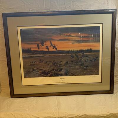 Lars Larsen "Absent" Framed Signed Numbered Print Ducks Unlimited 35â€ wide x 28â€œ high