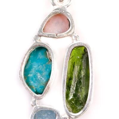 Sterling Turquoise, Aqua, Moldavite Pendant