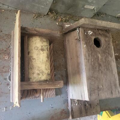 2 "IN NEED OF CARE" WOOD BIRD HOUSES
