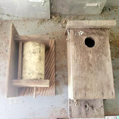 2 "IN NEED OF CARE" WOOD BIRD HOUSES